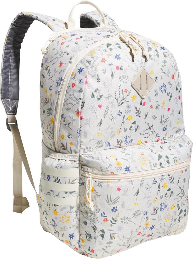 adidas 3-Stripe Classic Backpack for Men and Women, Bag with Laptop Sleeve, Meadow Floral Wonder White/Wonder White/5.0, One Size