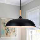 Lingkai Black Pendant Lights Kitchen Island, 17.7" Large Modern Pendant Light Fixtures Adjustable Hanging Ceiling Light Fixture for Dining Room Bedroom Foyer Entryway, Farmhouse Wood Accent