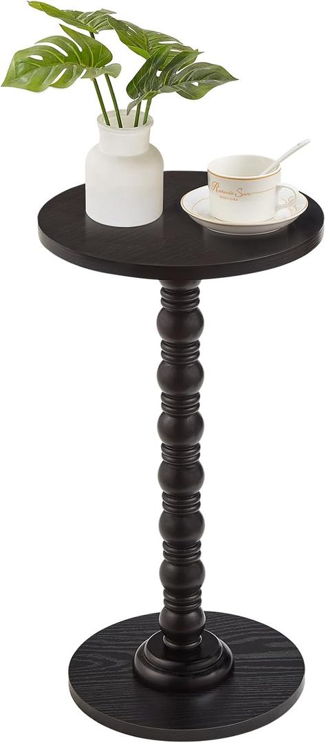 Round Side Table,Stable Small Drink Table for Small Spaces, Modern Accent Side Table with Solid Rubber Wood Table Leg,Easy Assembly for Living Room, Bedroom, Sofa & Office Corners-Black