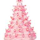Joiedomi 12" Pink Ceramic Christmas Tree, Prelit Tabletop Christmas Tree Decoration with Extra Pink Top Star & Bulbs with LED Lights for Best Desk Decoration Xmas Tabletop Decor Indoor Home