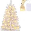 3ft Small Christmas TreeMini Artificial Christmas Tree with Battery Operated Lights for Office,Desk,Indoor, Outdoor, Holiday Xmas Party Decoration, Easy Setup -White-3FT (10in)