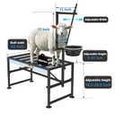 Goat Stand with Feed Bin for Milking, 600LBs Goat Trimming Stand, Livestock Table for Sheep Trimming Hoof and Milking, Iron Black, Adjustable Size