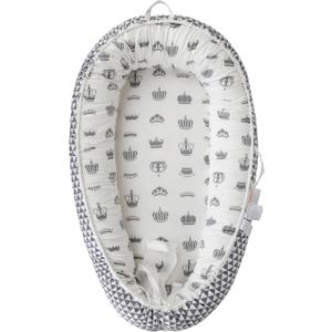 LOOPAN Baby Lounger for Newborn 0-24 Months, Pure Cotton Breathable Baby Nest Cover, Newborn Essentials for Boys&Girls, Portable Infant Bed for Home and Travel (Crown)
