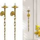 Glamativity Large 2 Pcs Gold Metal Wall Long Candle Holders Twisted Sconces Dcor, 22.5 x 2.4 Retro Chic Wall Sconces Candle Holder Decoration, Wall Mount Metal Candlestick Holder