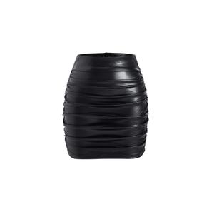 winkbay Women's Sexy Ruched Bodycon Skirt High Waist Solid Color Mini Skirts Party Club Wear Black L (Black, L)