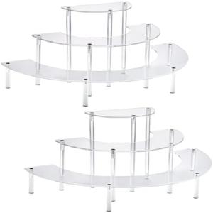 2PACKS Acrylic Display Risers, 3 Tier Clear Cupcake Stand Risers, Perfume Stand Organizer, Half Moon Dessert Stand, HENABLE Shelf Risers for Display Stands for Food, Amiibo Funko POP Figure (2half)