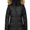 Women's Winter Puffer Coat Warm Thicken Jacket with Faux Fur Removable Hood Windproof Parka Outwear, Large