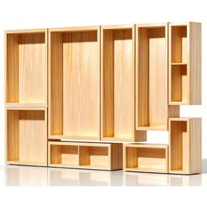 9-Pack Solid Wood Junk Drawer Organizer, Modular Desk Drawer Tray & Accessories with Non-Slip Pad, Multi-Use for Kitchen, Office, Bedroom Dresser, Utensil, Makeup, Stationery, Tea Bags & Coffee Pod