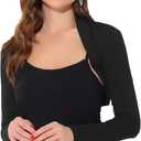 Allegra K Elegant Shrugs for Women's Long Sleeve Cotton Knit Open Front Bolero Shrug (Black, M)