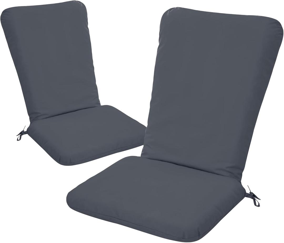 Adirondack Chair Cushion Set of 2-18''x18'' Seat & 18''x27'' Back, Outdoor Rocking Chair Cushions with Waterproof, Fade-Resistant, Removable & Machine-Washable Covers, Dark Grey