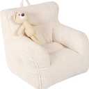 Kids Bean Bag Chair with a Plush Bear, Comfy Toddler Chair for Boys and Girls, Beige (23.62 inches x 23.62 inches x 21.2 inches)