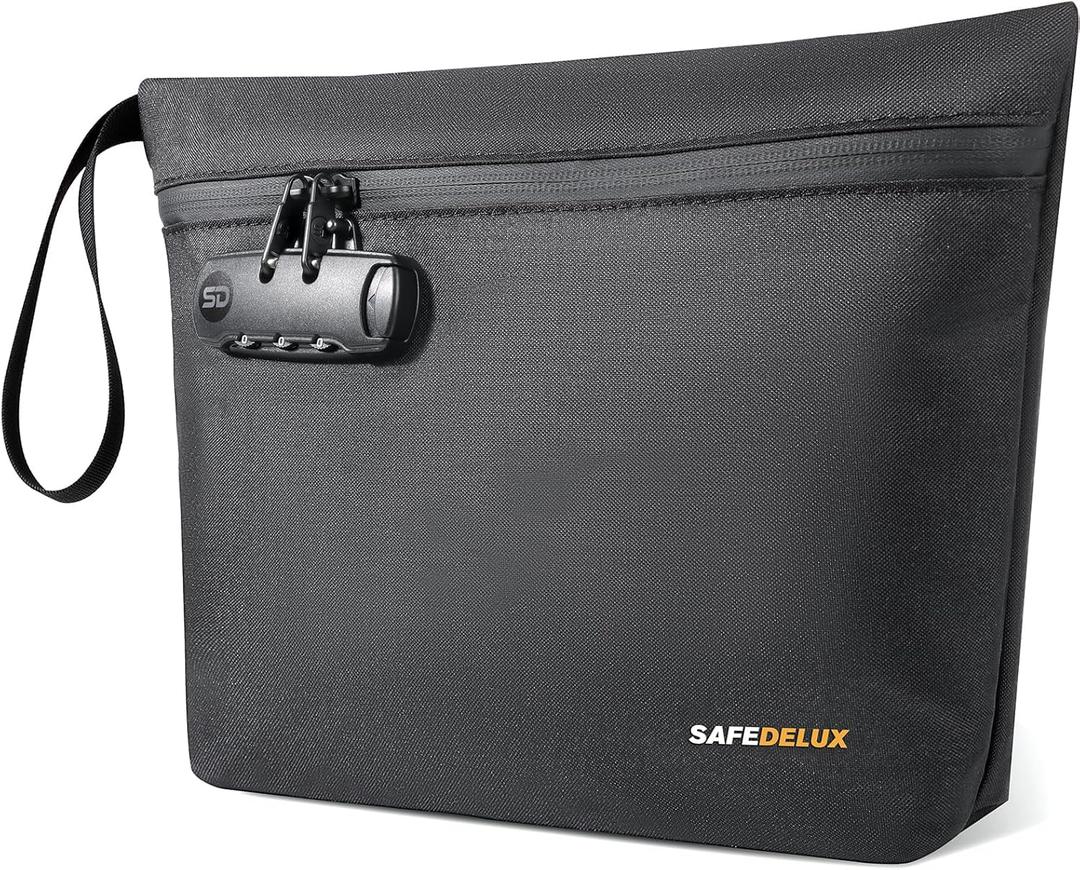 SafeDelux Smell Proof Bag, Odor Proof Bag with Combination Lock, Durable Smell Proof Container with Carbon Lining, Secure Odorless Travel Pouch for Home & OntheGo (Black)