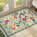 2x3 Washable Rug for Entryway, Floral Green Soft Small Area Rug, Non Slip Doormat Indoor Entrance Carpet, Flower Low Pile Front Door Throw Rug for Bedroom, Kitchen, Laundry, Bathroom, Sage Green
