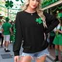 KIMSOONG St. Patrick's Day Sweatshirt for Women Sequins Shamrock Print Shirts Long Sleeve Crewneck Pullover Tops Black