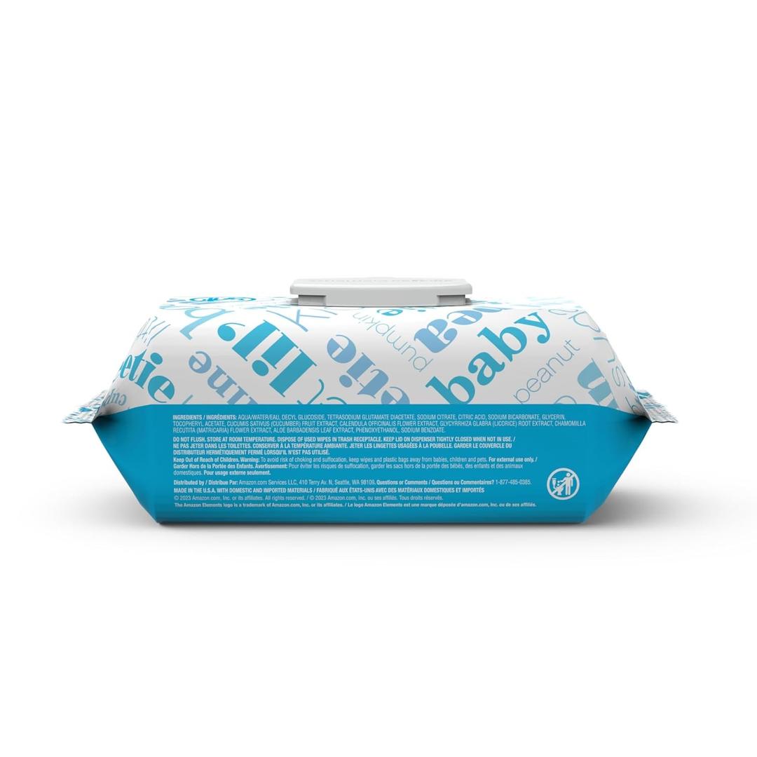 Amazon Elements Baby Wipes, Unscented, 810 Count, Flip-Top Packs, 8 Packs