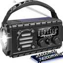 20000mah Emergency Radio, SW/NOAA/AM/FM Weather Radio, Solar Powered Hand Crank Chager with Bige Batery Powered,Portable,Cellphone Charge,SOS,Flashlight for Emergency/Home (Black)