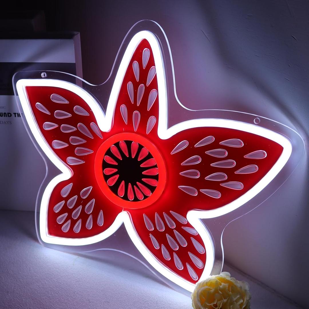 Stranger Flower Neon Thngs Sign - Demooo Neon Gorgooon Dimmable USB-Powered for Bedroom, Game Room & Halloween Decor - Unique Gift for Fans- Cool 80s Retro Sci-Fi Lighting 11 * 13 Inch