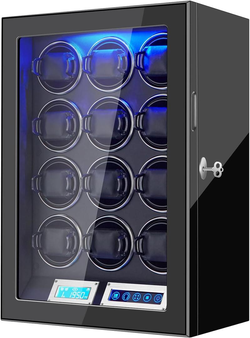 Watch Winders for 6/9/12 Slots Automatic Watches,Ultra-Quiet Japanese Motors, Built-in LED Illumination,LCD Display,Touchscreen Control