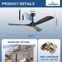 Ceiling Fan Without Light: 52 Inch Outdoor Fan for Patios - Black Ceiling Fan No Light Indoor - Modern 3 Blade Fan with Remote APP Control Reversible 6 Speed DC Motor