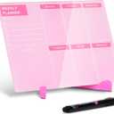 Desktop Acrylic Dry Erase Board, Weekly White Board with to Do List, 9.5"x6.7" Tabletop Whiteboard with Stand, Frameless Dry Erase Pink White Board, for Office, Home, School(Desktop-PK-1724)