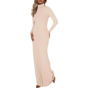 BTFBM Womens Fall Dresses Long Sleeve Turtle Neck Stretchy Knit Maxi Semi Formal Party Spring Wedding Guest Dress 2026 (XXL)