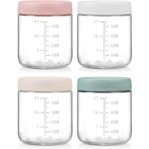 POIKSHARK 4-Pack Overnight Oats Containers with Lids,16 OZ Wide Mouth Glass Jars with Airtight Lids, Mason Jars Glass Food Containers for Snack Spice Sugar Food Prep Yogurt