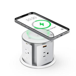 ANNQUAN 4 inch Pop Up Outlet for Countertop with Qi2 Wireless Charger,4 Outlets,20W USB Ports,Pop Up Electrical Outlet with 15A Overload Protection White