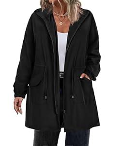 CARCOS Plus Size Women's Rain Jacket Black Waterproof Hooded Trench Raincoat Lightweight Long Windbreaker Travel Jackets with Pockets and Storage Bag 4XL 24W 26W