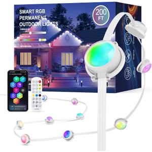 JOH Permanent Outdoor Lights, 200FT with RGB+IC Smart LED Outdoor Lights for House, App & Remote Control, DIY Scene Modes, IP67 Waterproof Christmas Light, Holiday, Party, Halloween Decorations