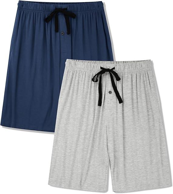 BAMBOO COOL Men's Pajama bottoms Lounge Sleep Shorts Soft Comfortable Breathable Pajamas Shorts with Pockets 2 Pack X-(Large)