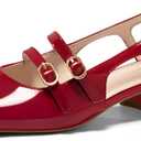 Coutgo Women's Mary Jane Chunky Low Heels Slingback Pumps Closed Square Toe Wedding Dress Shoes (8, Red)