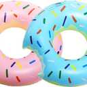 2 Pack Donut Pool Floats Inflatable Swimming Rings Tubes for Summer Beach Water Float Party Decoration