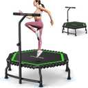 ANCHEER Trampoline, 50'' Rebounder Trampoline for Adult with Bar, Indoor Outdoor Mini Trampoline, 550LBS Fitness Trampoline with Bungee, Jumping Cardio Equipment, Exercise Trampoline at Home Gym (Green)