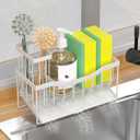 Maifan Sink Caddy Sponge Holder for Kitchen with Brush Holder and Stainless Steel Self Drain Tray, Rustproof Kitchen Sink Organizer for Sponge, Soap Dispenser Storage Accessories (White)