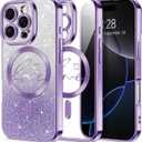 Hython for iPhone 16 Pro Max Case Glitter, Compatible with MagSafe Love Heart Magnetic Clear Phone Cases for Women Girls, Full Camera Protection Sparkle Plating Protective Cover, Deep Purple