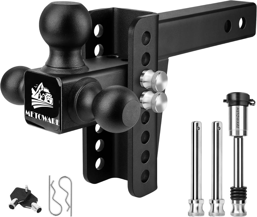 METOWARE Trailer Hitch for 2 Inch Receiver, 13,500 LBS Heavy Duty Drop Hitch, Adjustable Tri-Ball Tow Hitch (1-7/8", 2", 2-5/16") with 6-Inch Drop & Anti-Theft Hitch Pin Lock, Alloy Steel, Black