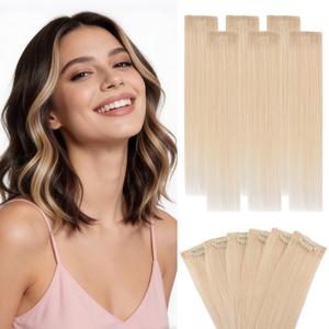 Hairro 6PCS 6 Clips In Short Hair Extensions Remy Real Human Hair Clip Ins Mini Clip On Hairpin Hairpieces For Women 33g 12 Inch #60R Platinum Blonde