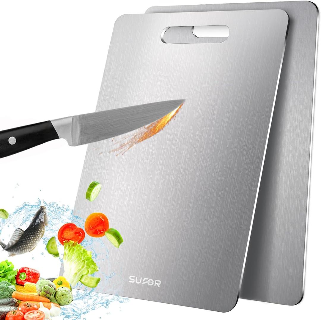 2 Pack Titanium Cutting Board, 100% Pure Titanium Cutting Boards For Kitchen, Non-Slip Chopping Board, Dishwasher Safe, Easy to Clean, Durable & Hygienic for Meat, Vegetables, Fruits (SG)