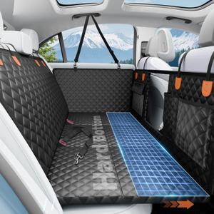 Dog Car Seat Cover for Back Seat with Hard Bottom,Waterproof Back Seat Extender for Dogs,Dog Hammock Dogs Bed for Cars, SUVs,Pet Seat Cover for Back Seat Holds 400lbs with Mesh Window & Pocket (Orange Black)