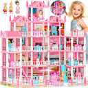 5-Story Dream Doll House for Girls with 19 Rooms, Lights, Dolls, and Furniture - Large DIY Playhouse for Grils Ages 6-16 - Perfect Imaginative STEM Gift for Birthdays & Holidays & Christmas