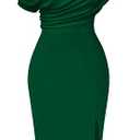 Memoriesea Women's Elegant Off Shoulder Split Hem Bodycon Ruched Midi Club Party Dress (Large, Green)