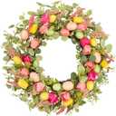 22 Inch Easter Wreaths for Front Door, Egg Wreaths with Tulips and Eucalyptus Leaves, Spring Decorations Outdoor Indoor Outdoor Farmhouse Rustic Easter Door Decor