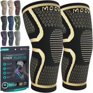 Modvel Compression Knee Brace for Women & Men, 2-Pack Knee Brace for Running Knee Pain, Knee Support Compression Sleeve, Workout Sports Knee Braces for Meniscus Tear, ACL & Arthritis Pain Relief (Medium, High-Copper)