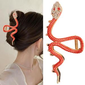 4 x Red Gem Snake Hair Clips,Snake Jewel Hair Claw Clips for Women,Diamond Hair Jaw,Non-Slip Hair Barrette Girl Hair Accessories for New Year,Birthday Party