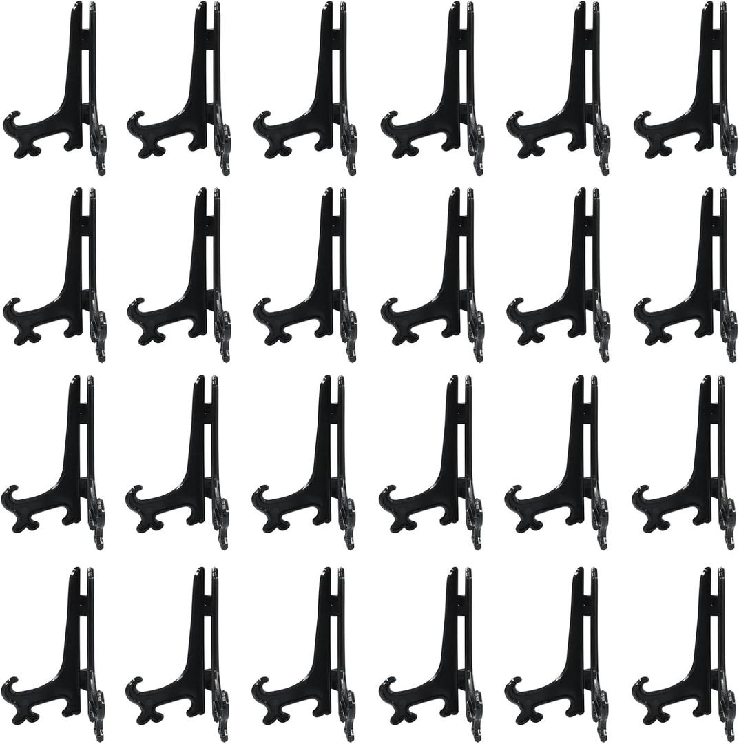 Murtenze 24 Pack Plastic Easel Plate, Display Stands Picture Frame Holder, Mini Easel for Weddings/Home Decoration(4 Inch,Black)