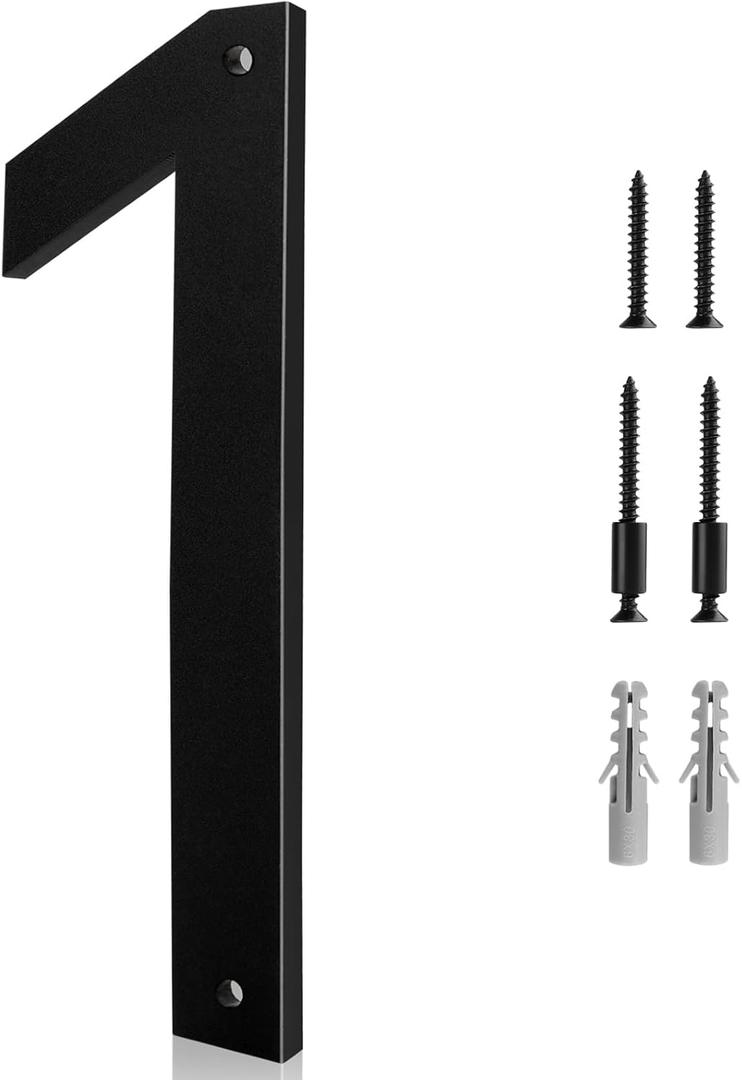 10 Inch House Numbers for Outside 1 - Easy Installation With Screw Set, Includes Hardware for Flush or Floating Mount, Frosted Matte Black Acrylic Address House Numbers for Door, Exterior, Porch