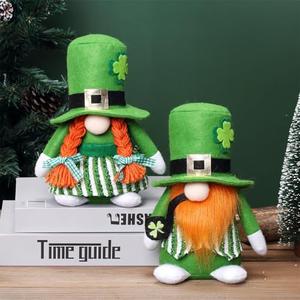 Ni-JASW St Pactrick's Day Leprechaun Gnomes Set of 2, Lucky Green Shamrock Elf Figurines Tomte Dolls for Tiered Tray Shelf Decor