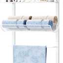 SWTYMIKI Over The Door Towel Racks for Bathroom - 5-Tier Wall Mounted Bathroom Towel Storage Organizer Holder with Metal Shelf, White