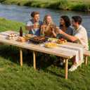 60" X 30" Boho Low Wooden Picnic Table, Folding Picnic Table with Boho Table Runner, Portable Wooden Table for Camping, Beach, Garden, Wedding,Party (Seats Up to 6 People)
