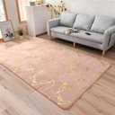 Aimuan Pink Rug Soft Gold Marble Metallic Glitter Area Rug Nursery for Princess Prince Modern Faux Rabbit Fur Mat Fluffy Plush Velvet Home Carpet Throw Rug Non-Skid Dots Backing (Pink, 58ft)